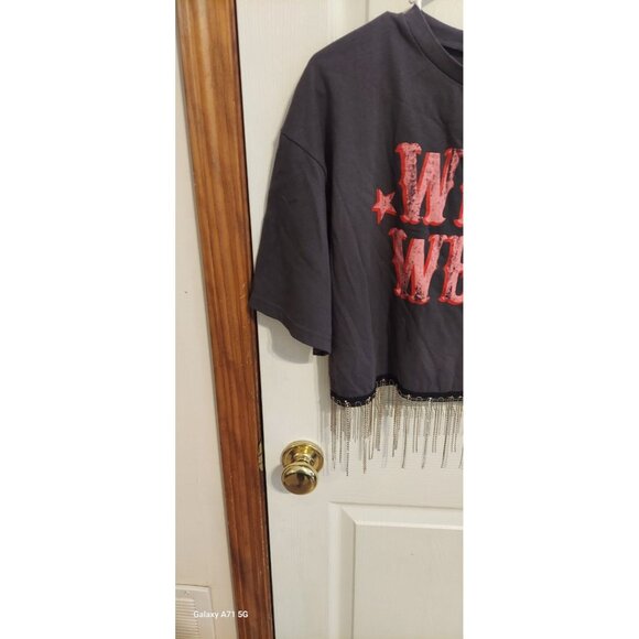 Pink Dinosaur Wild West Embellished Crop Top Size L Baevely Grey Pink - Picture 4 of 8